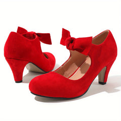 Women's Bowknot Chunky Heels Pumps Oktoberfest Dress Shoes