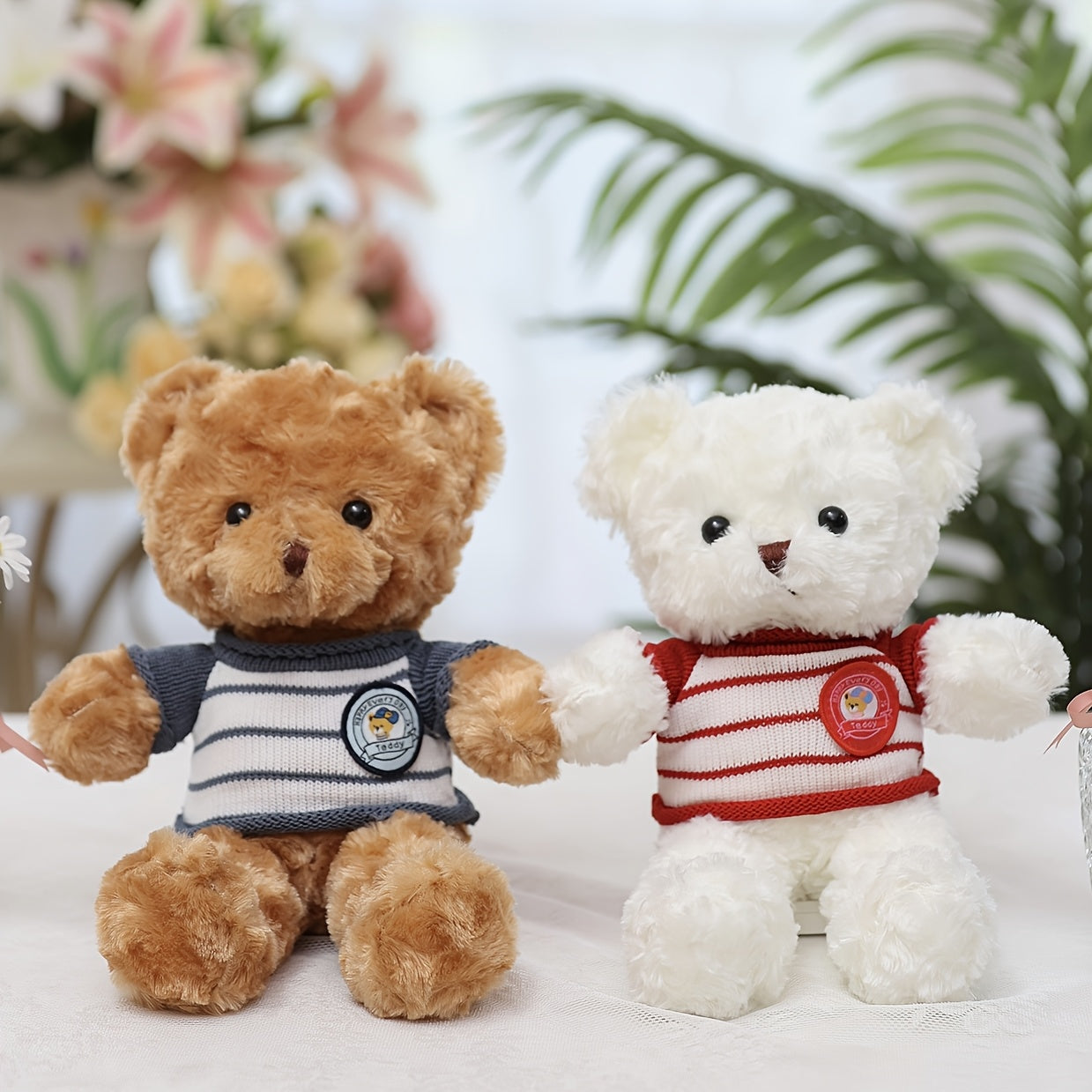11.8" Lifelike Plush Teddy Bear Brown w/ Striped & Red Accents