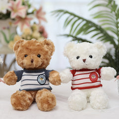 11.8" Lifelike Plush Teddy Bear Brown w/ Striped & Red Accents