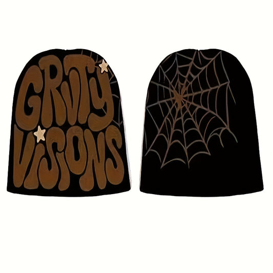 Y2K Reversible Beanie Spider Web Knit Hat