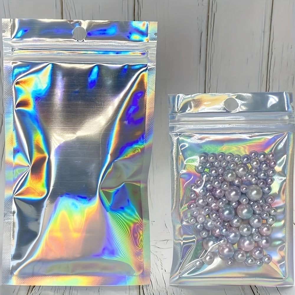 50pcs Resealable Smell Proof Bags Holographic Foil Pouch Flat Zip Lock Bag