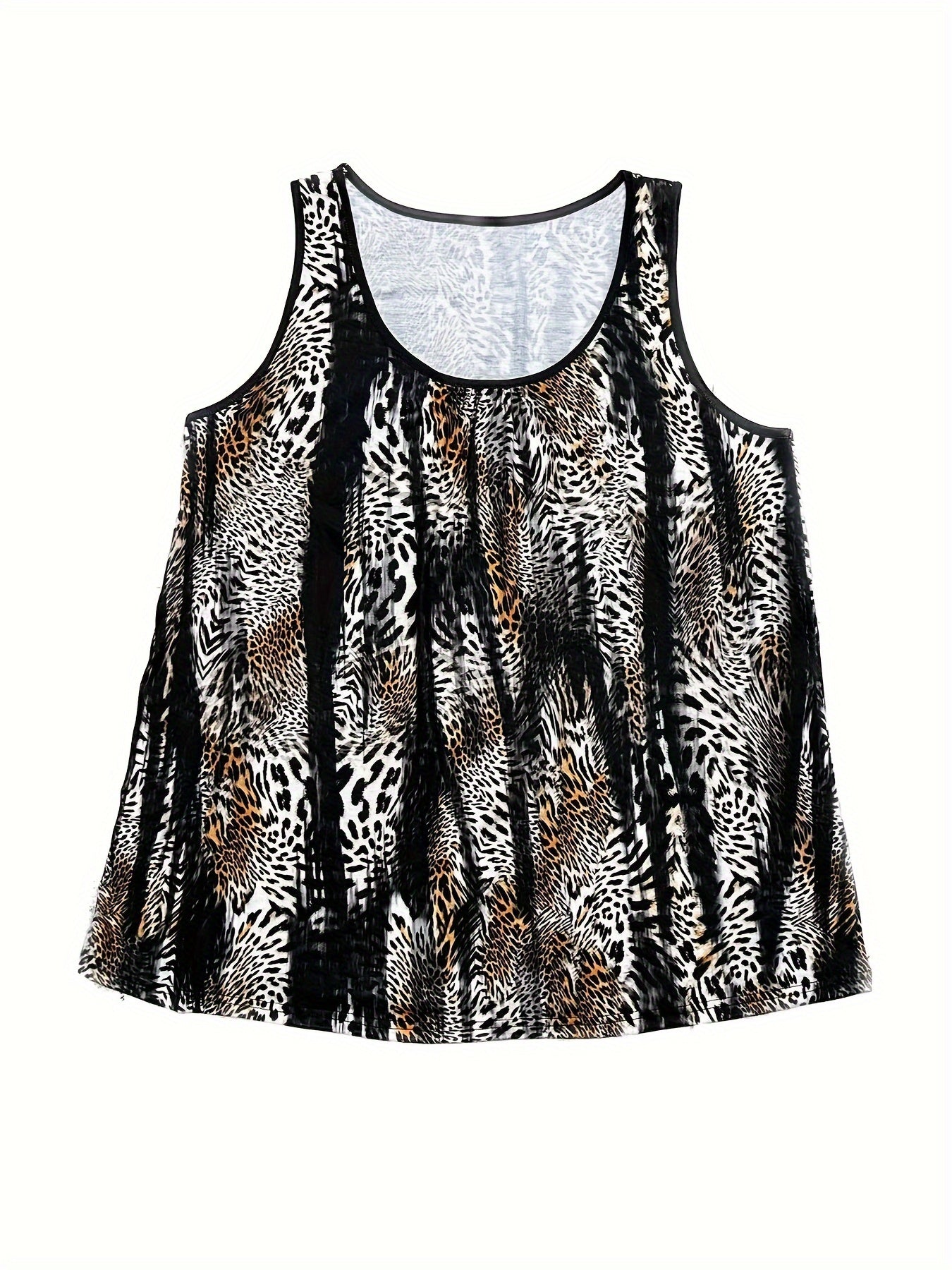  Leopard Print Tank Top Round Neck Medium Stretch