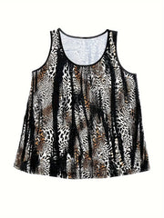  Leopard Print Tank Top Round Neck Medium Stretch