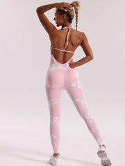 Sexy Tie Dye Halter Neck Sports Jumpsuits