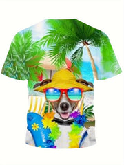 3D Hawaii Puppy Graphic Short Sleeve T shirt Loose Fit Pullover For Boys Girls