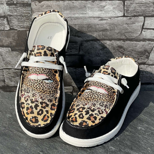 Leopard Pattern Flat Shoes Women's Slip On Casual Shoes