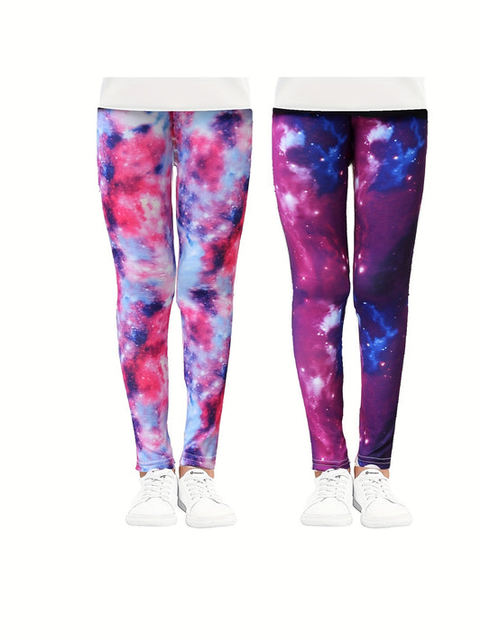 2pcs Girls Tie Dye Waistband Leggings Set for Kids