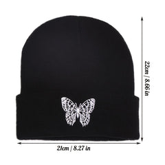 Alphabet Knitted Hat Embroidered Warm Hat Solid Butterfly Wool Hat