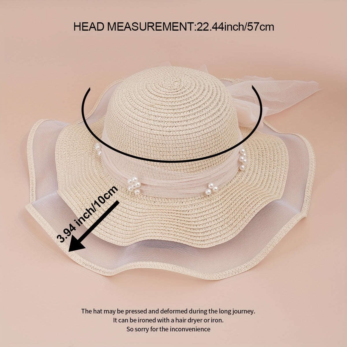Lace Sun Hat Ribbon Bowknot Faux Pearl Straw Hat