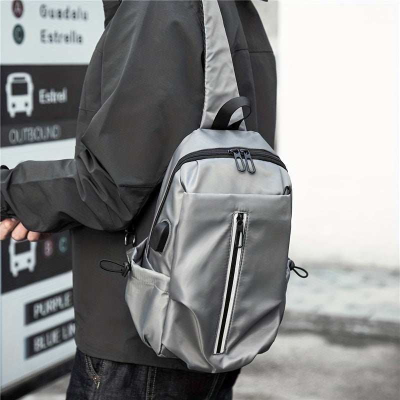 Men's Chest Bag USB Charging Port Outdoor Shoulder Bag