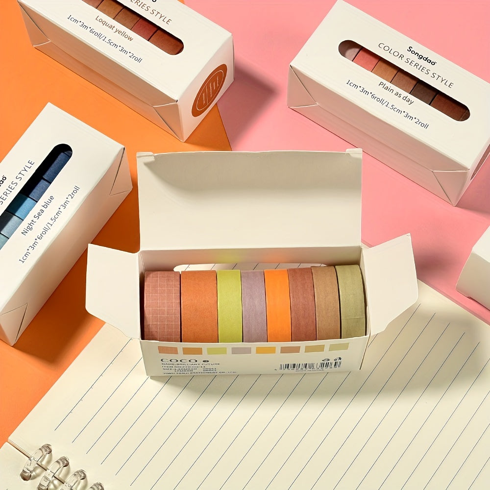 8 Rolls Grid Plaid Washi Tape Decorative Sticker