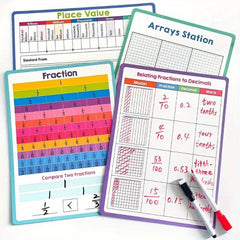 4pcs A4 Double Sided Fraction & Decimal Dry Erase Boards
