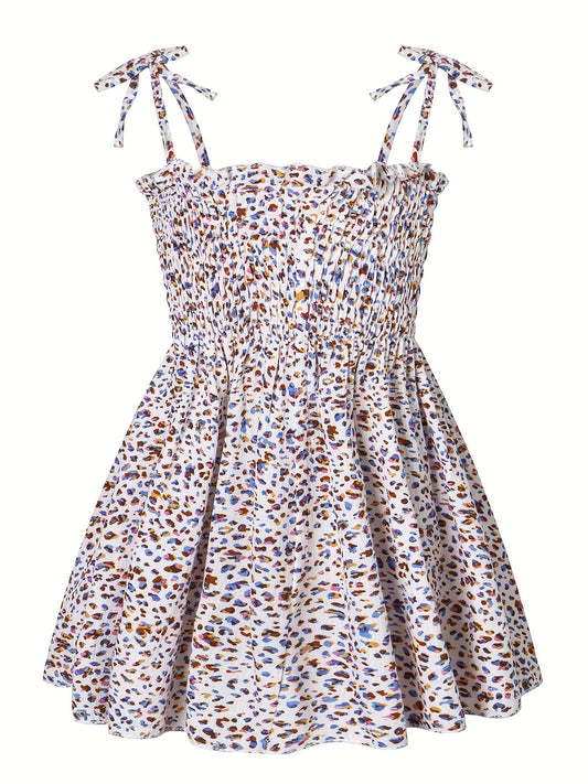 Leopard Lace Up Shirred Beach Cami Dress