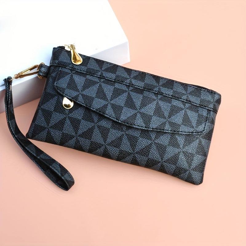 Geometric Print Clutch Bag Faux Leather Square Purse Women's Handbag