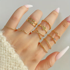 Geometric Ring Set Inlaid Rhinestone Hip Hop Finger Jewelry