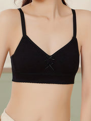 Solid Bow Tie Wireless Bra Comfy & Push Up Bra