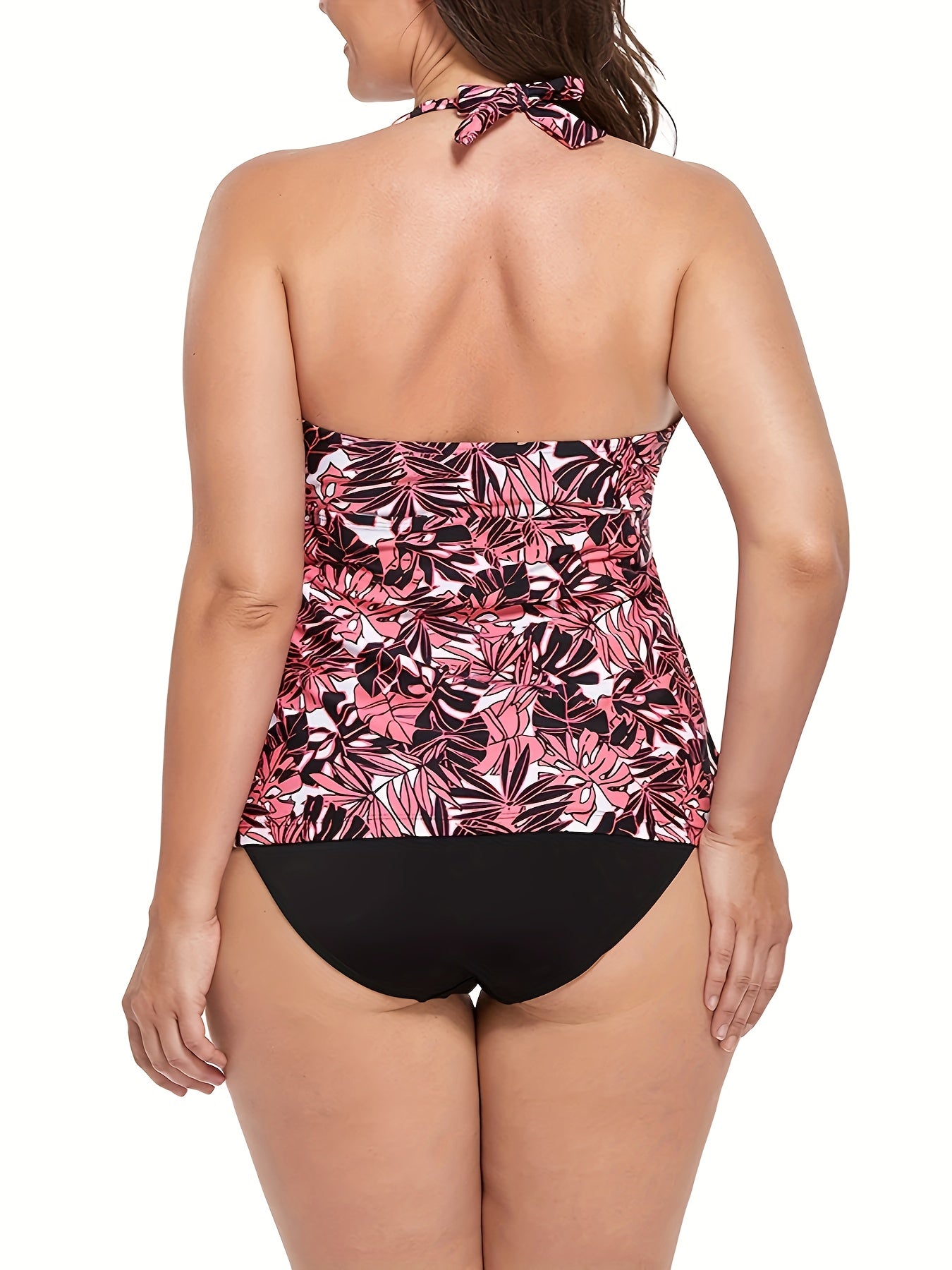  Modest Tankini Set Women's Plus Tropical Print Tie Front V Neck