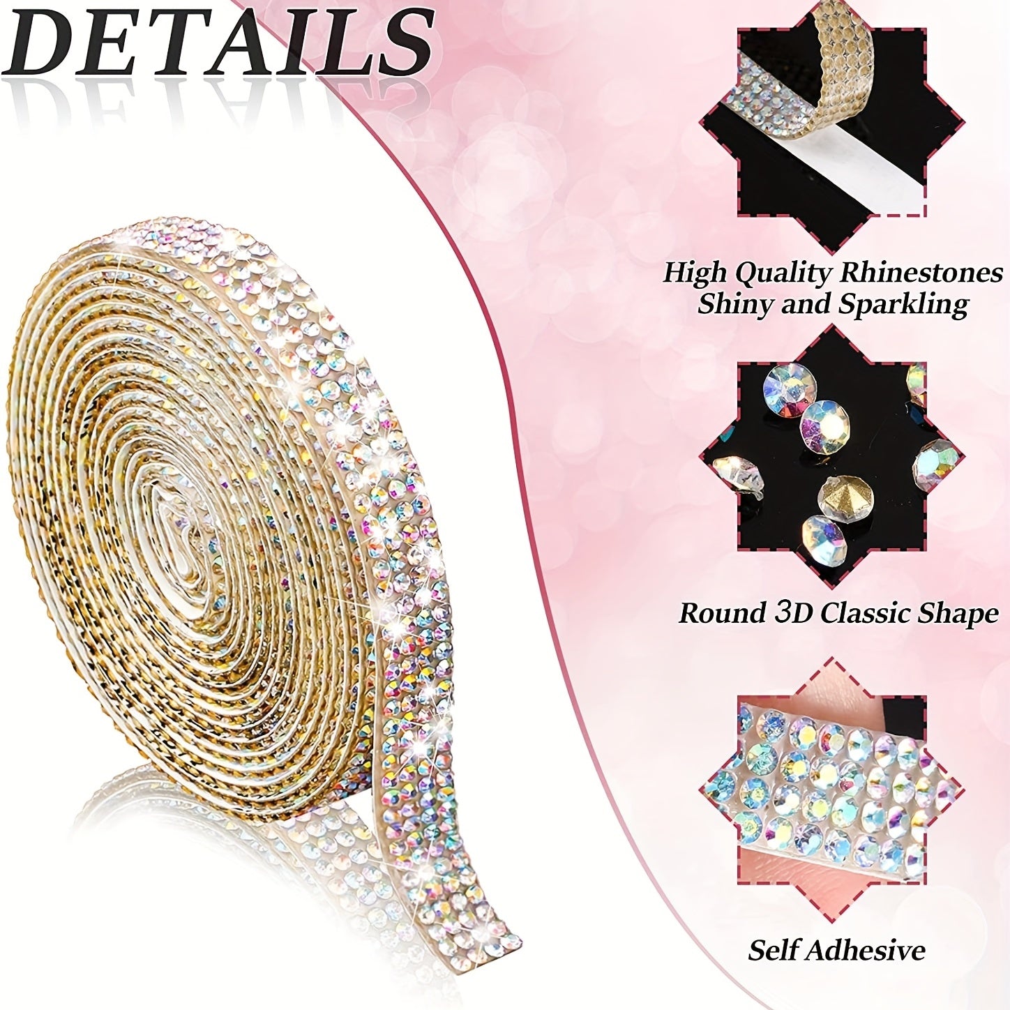 Rhinestone Ribbon Self Adhesive Bling Roll for Crafts Wedding Party Deco