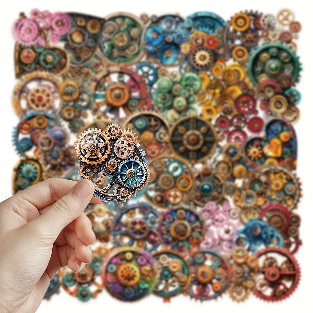 50pcs Steampunk Gears Stickers Colorful Metallic Self Adhesive Decals