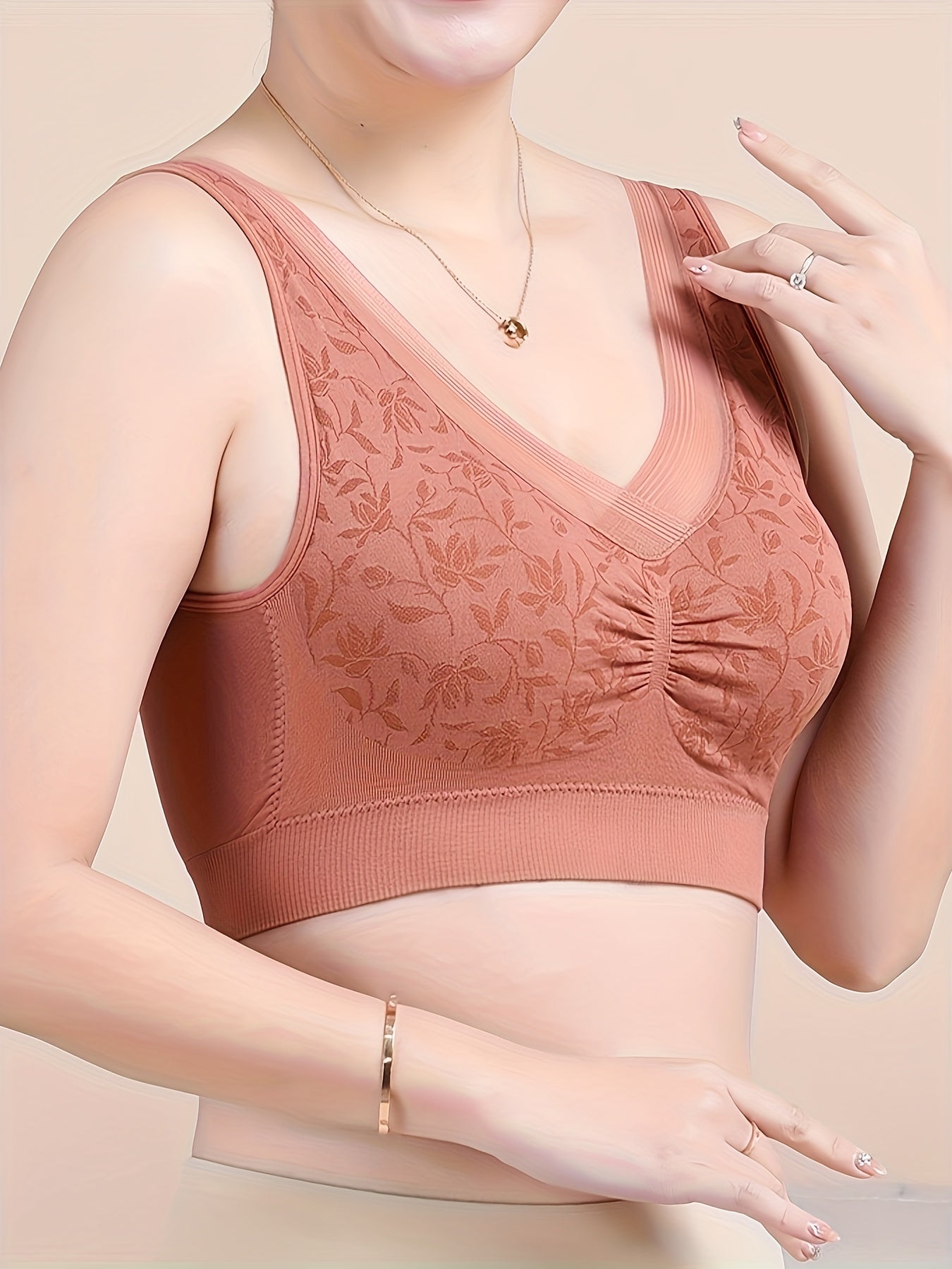 2pcs Jacquard Wireless Bras Full Coverage Comfortable & Breathable Women's Linge