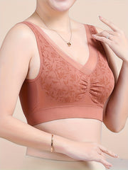 2pcs Jacquard Wireless Bras Full Coverage Comfortable & Breathable Women's Linge