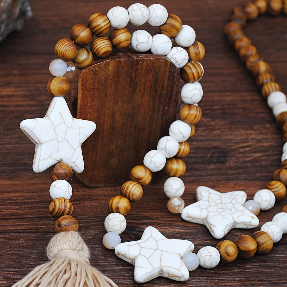 Tassel Bead Long Necklace Star Pendant Women's Accessories