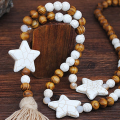 Tassel Bead Long Necklace Star Pendant Women's Accessories