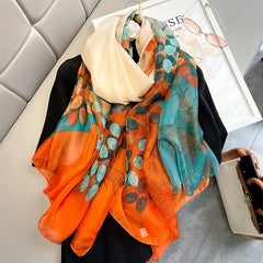 Leaves Printed Lightweight Scarf for Sunscreen