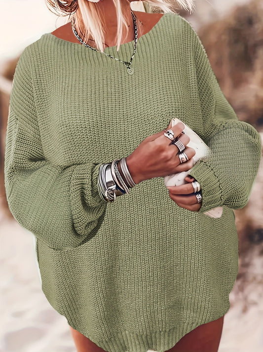  Casual Sweater Women's Plus Solid Bat Sleeve Round Neck Jumper