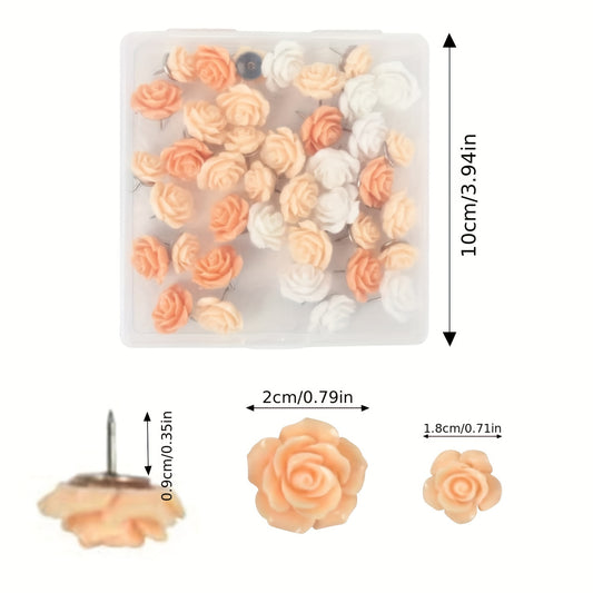 40pcs Colorful Resin Rose Push Pins for Cork Board Flower Decorative Thumbtack