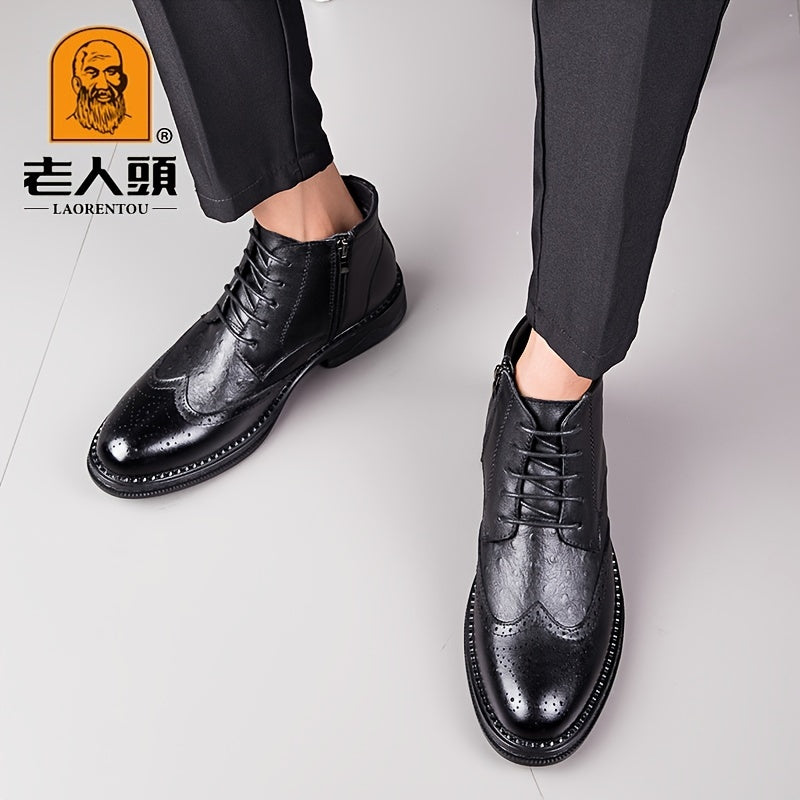 LAORENTOU Men's Leather Brogue Oxford Boots Comfortable Derby Boots