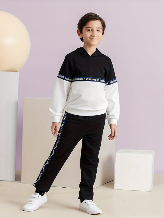 Boys 2pcs Letter Print Hoodie & Sweatpants Set Outdoor Spring And Autumn