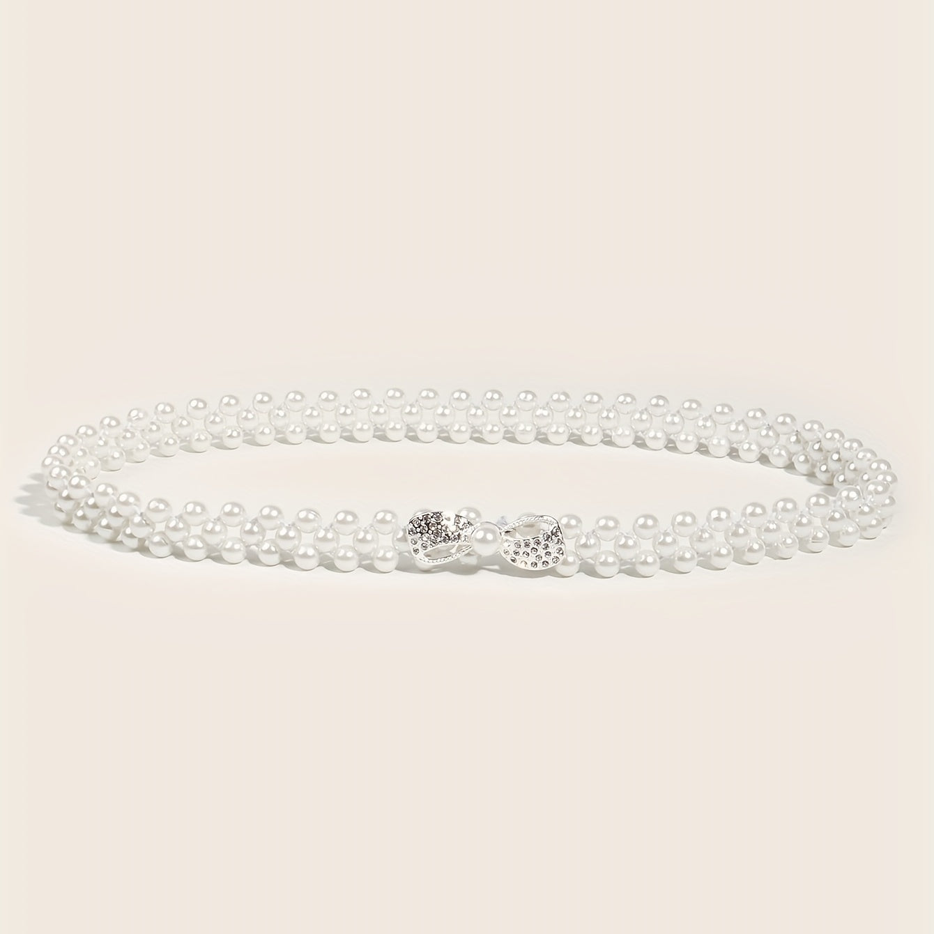 Bowknot Decor Waist Chain Faux Pearl Elastic Chain Belt Dress Girdle