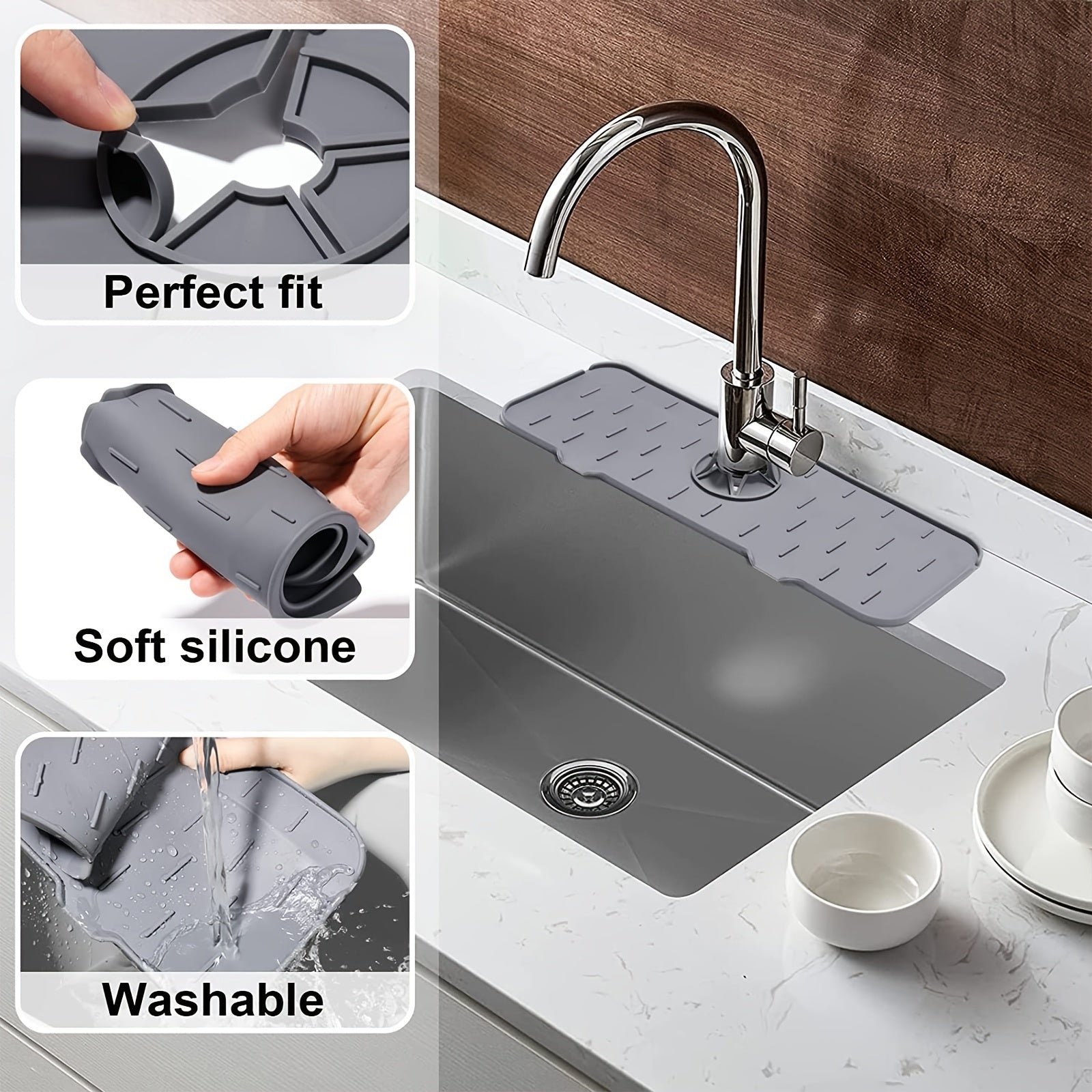 Silicone Faucet Drain Mat Kitchen Waterproof Dry Drain Pad Bathroom Countertop