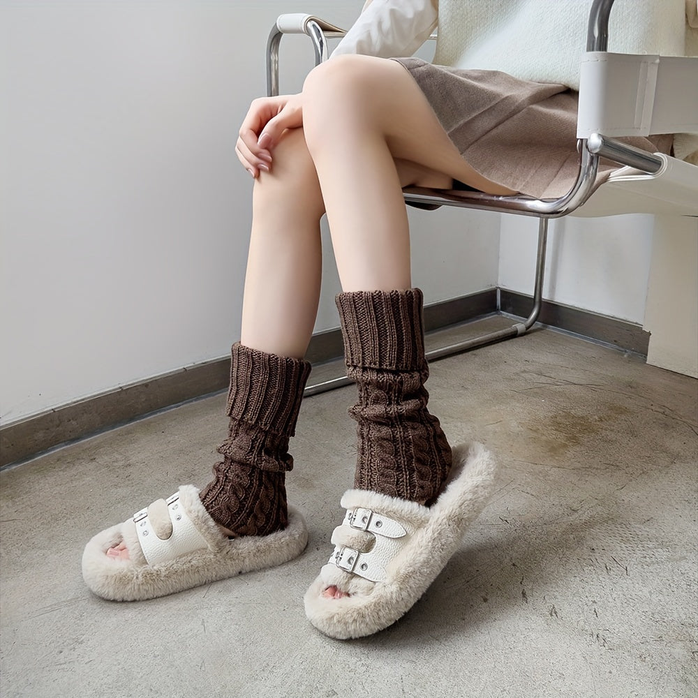 Solid Knitted Leg Warmers Warm All match Socks Women's Stockings & Hosiery