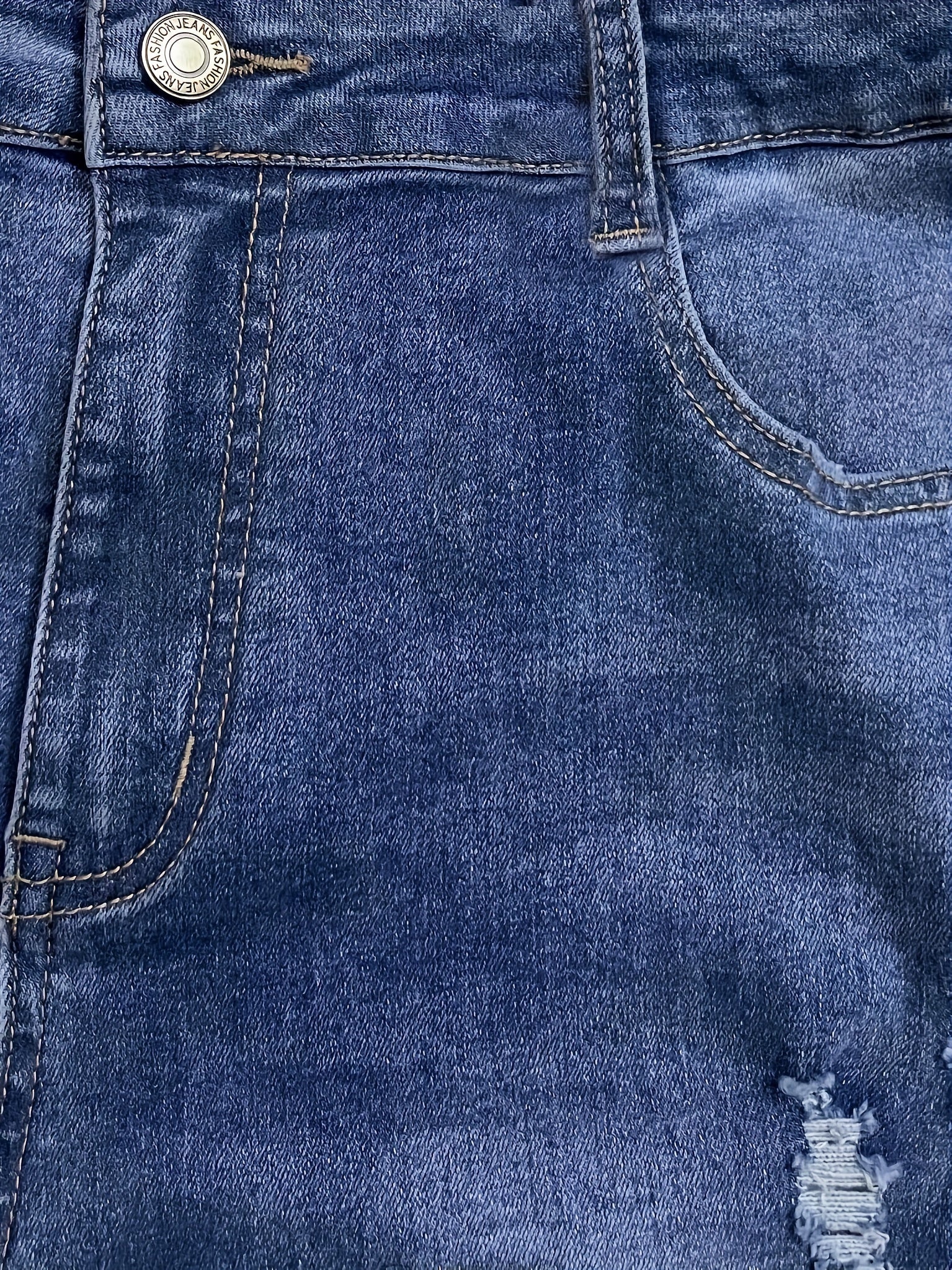  Checkered Patch Button Fly Ripped Stretch Denim Pants