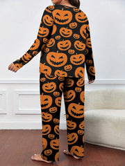  Pumpkin Print Pajamas Set Halloween Lounge 2 Piece