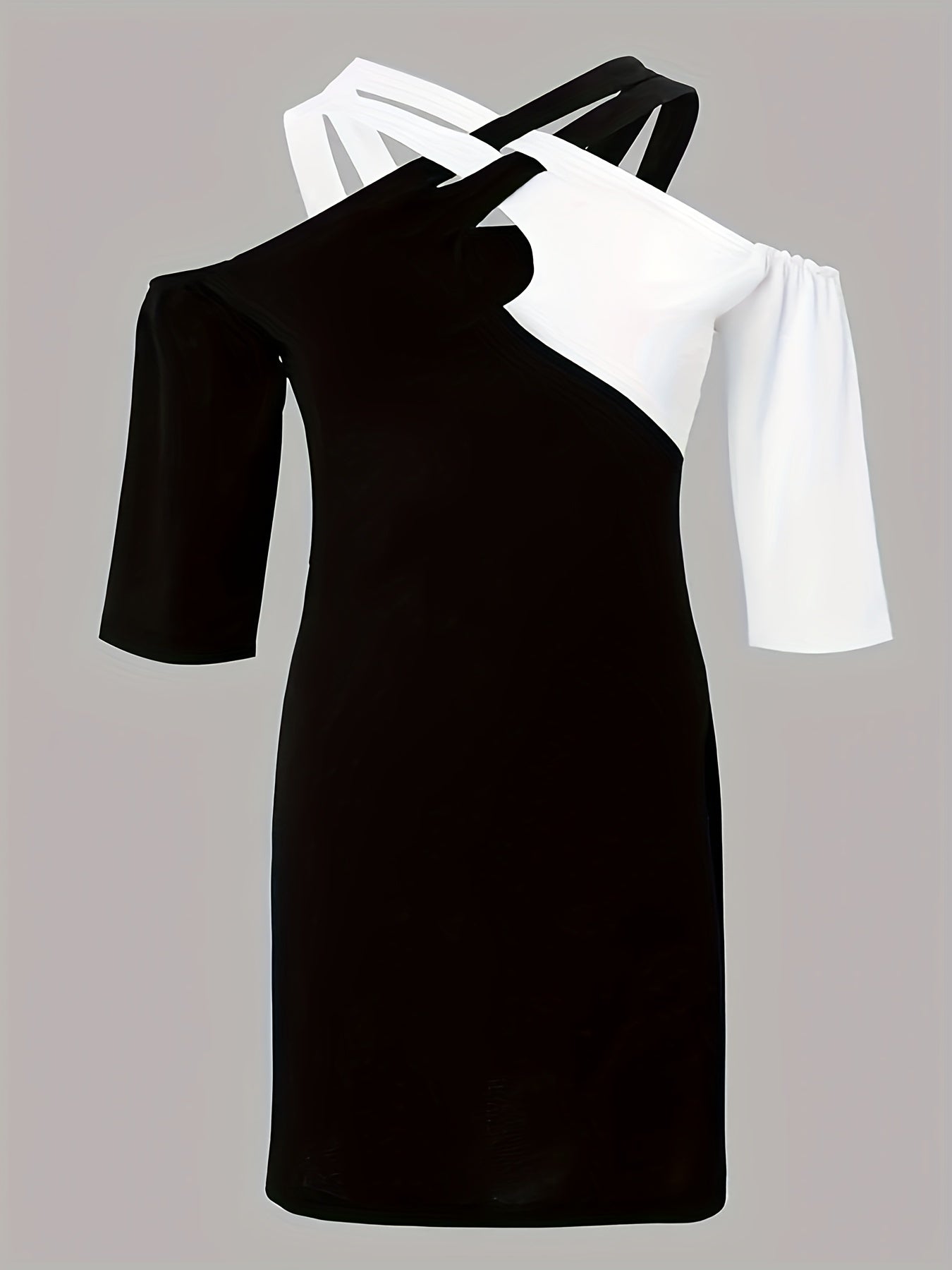  Colorblock Cold Shoulder Bodycon Dress