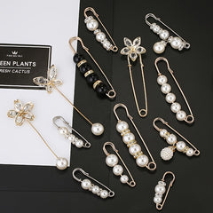Faux Pearl Brooch for Women Rhinestone Shawl Pin Clip