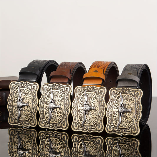 Cow Head Men's Retro Embossed Leather Belt