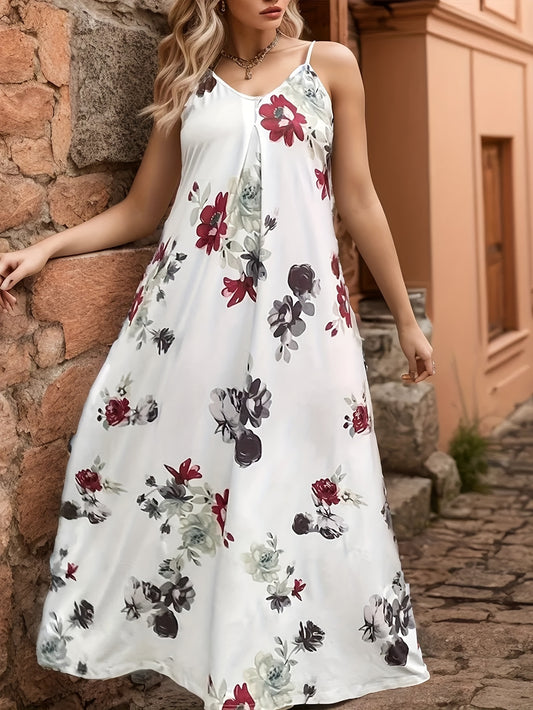 Floral Print V Neck Maxi Cami for Plus Size