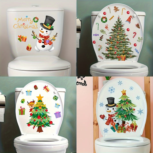 Christmas Tree Snowman Toilet Lid Sticker Self-adhesive Wall Decor