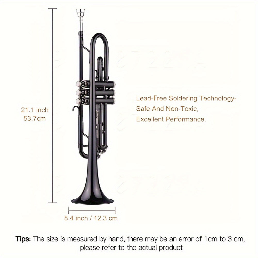Professional Bb Trumpet Brass Lacquer Horn with 7C Mouthpiece