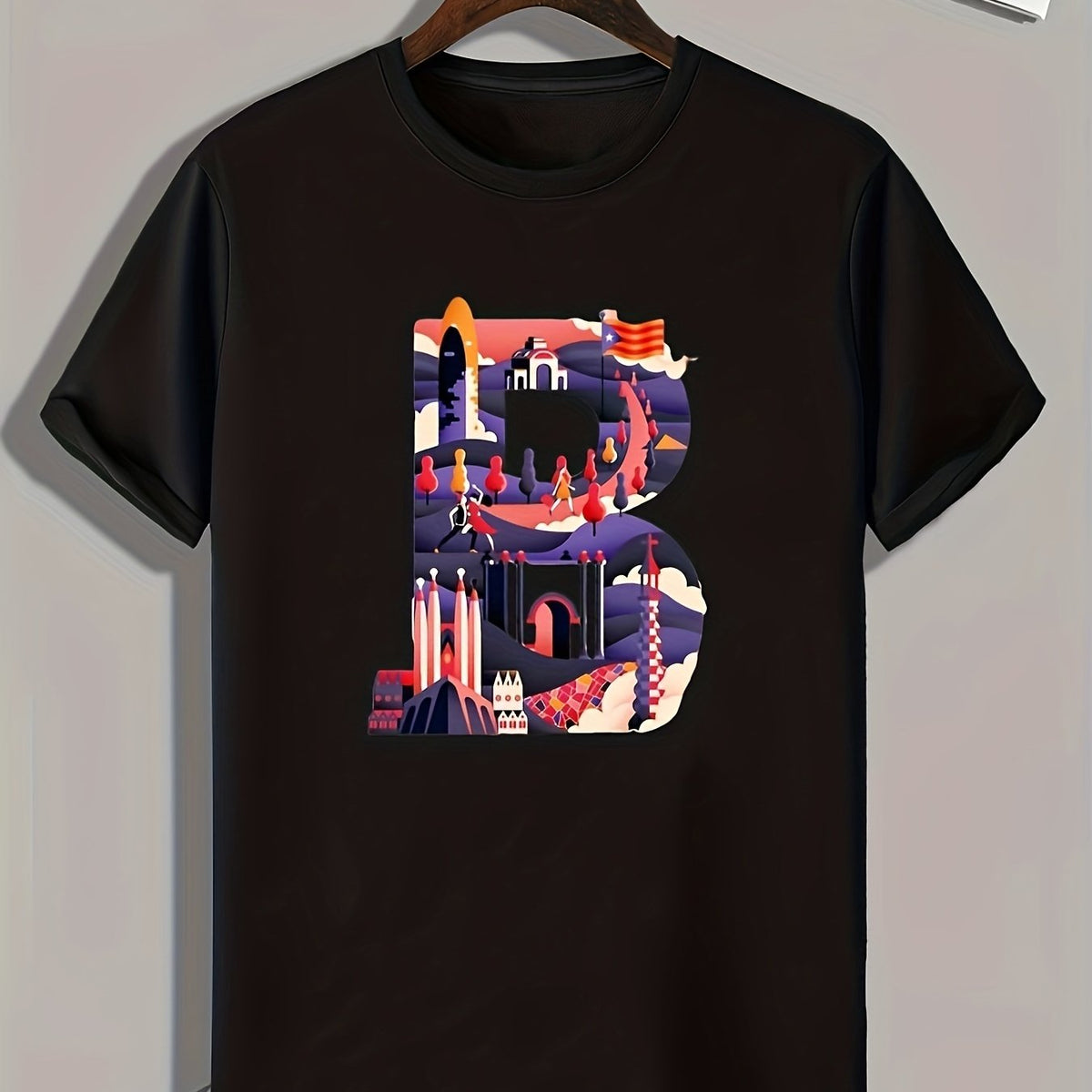 Men's B Print Graphic Tee Summer Casual Comfy T-shirt