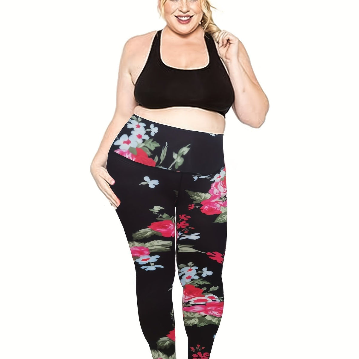  Floral Print Yoga Leggings Tummy Control