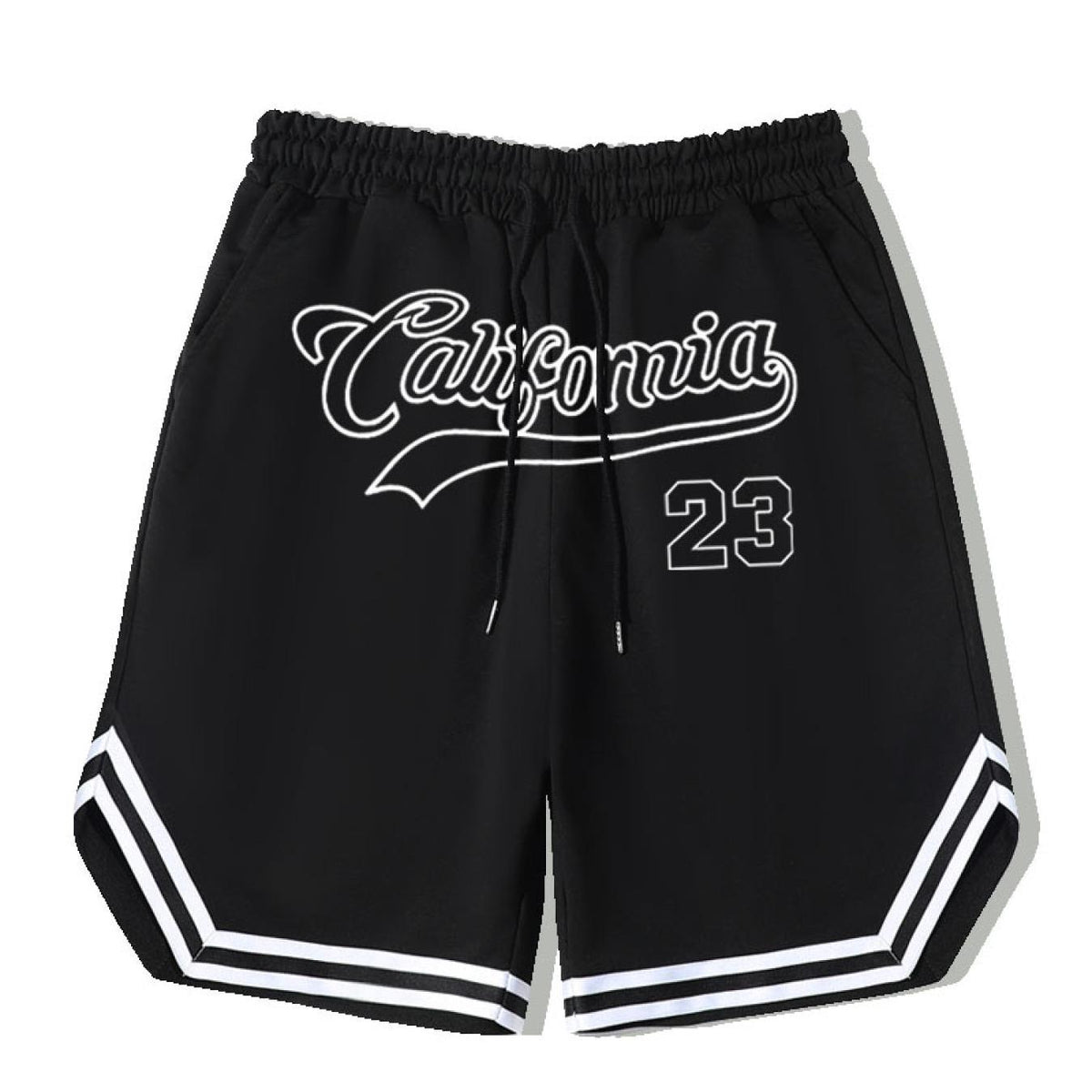 California 58 Solid Stripe Shorts Men's Comfy Elastic Waist Drawstring Shorts