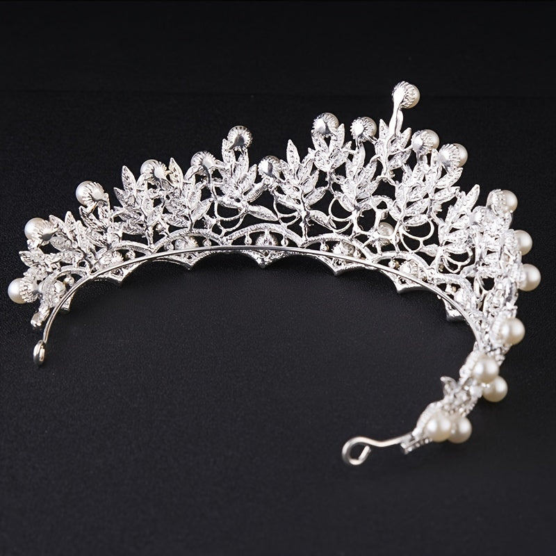 Faux Pearl Crystal Crown Hairband Headband Bridal Wedding Party