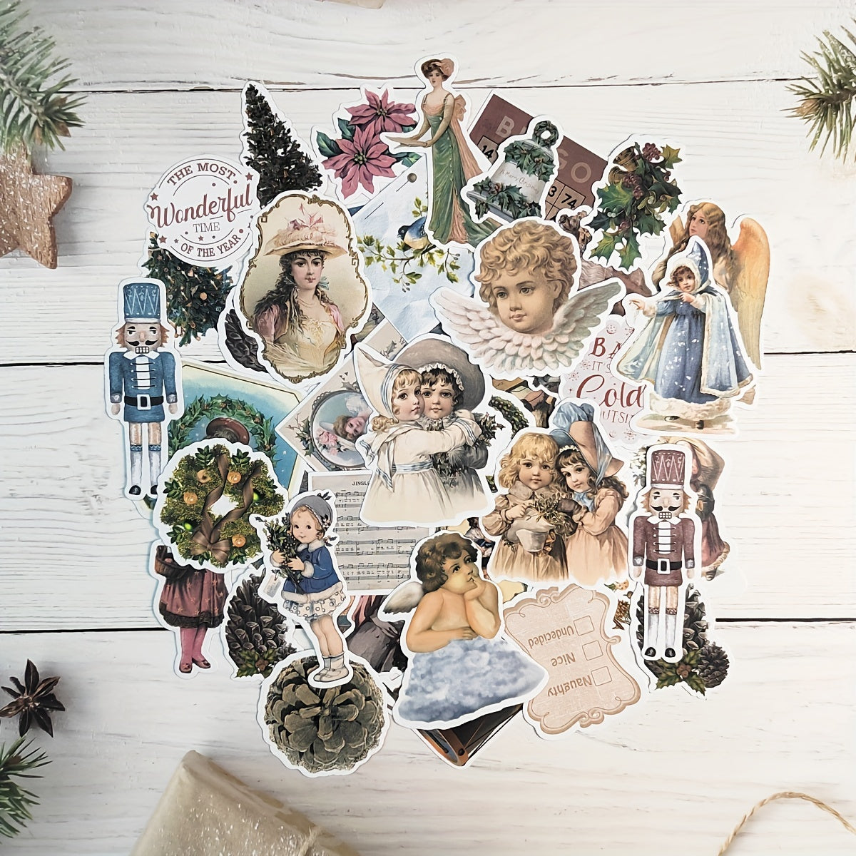 50pcs Merry Christmas Angle And Children Theme Scrapbook Stickers Pack