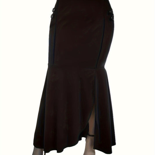  Solid Grommet Detail High Rise Mermaid Skirt