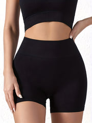 Solid High Waist Ribbed Biker Shorts Seamless Yoga Tights